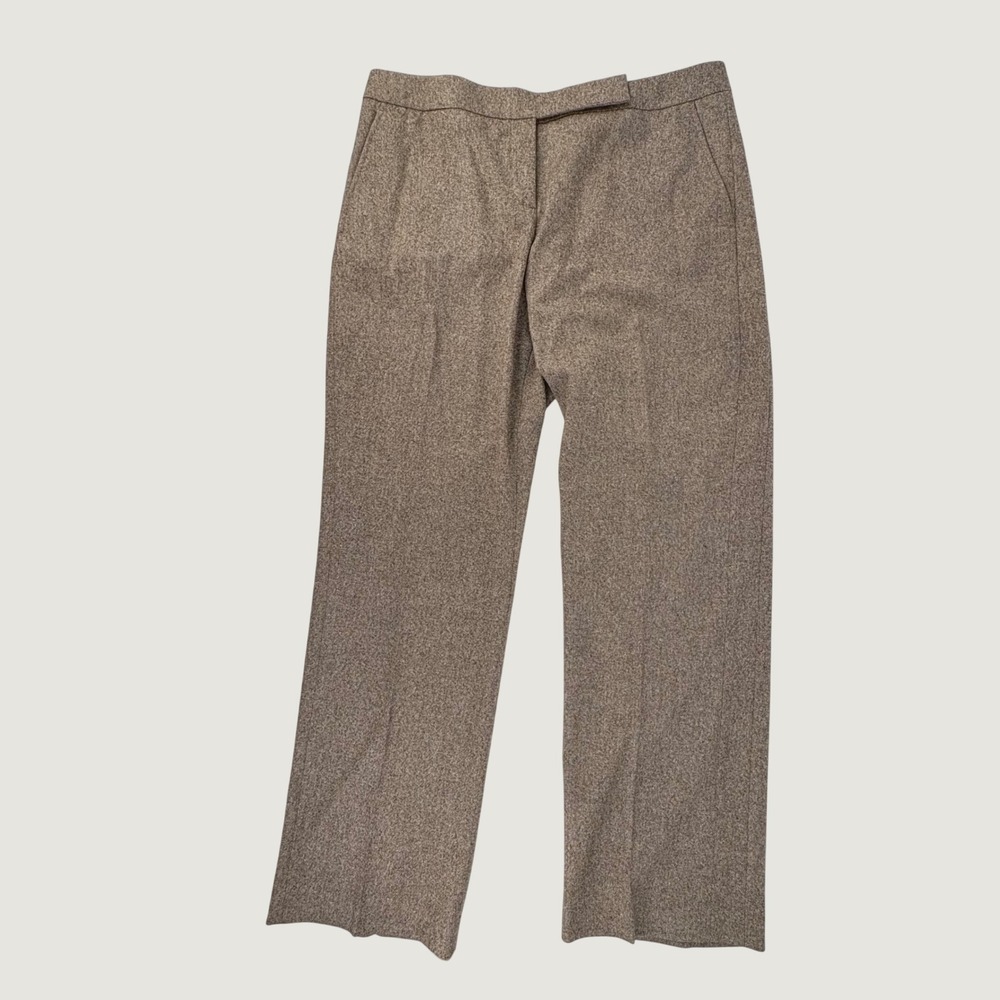 Faconnable Trousers Women 14 Brown Wool Blend Tweed Straight Leg Dress Pants
